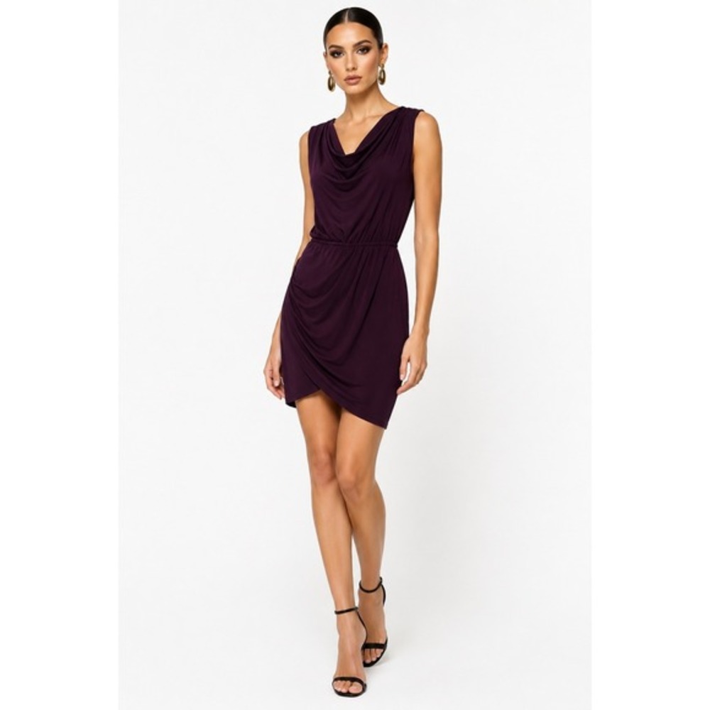 Nine Britton Plum Purple Cowl‎ Neck Draped Tulip Skirt Sheath Dress MP NWT